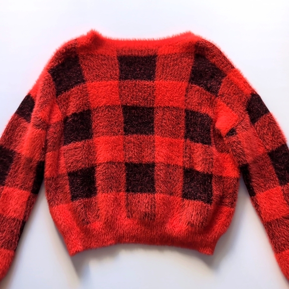 Express Buffalo Plaid Fuzzy Sweater, Size Women's Large - Picture 2 of 10